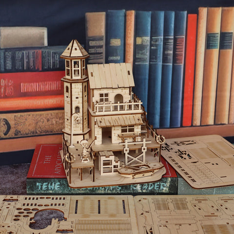 Fisherman's Hut Wooden Assembly Model Kit, Handmade DIY 3D Wooden Puzzle Fishing Village Architectural Model, Suitable for Friends and Family Holiday Gifts