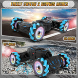 Pristar RC Cars Gesture Sensing Stunt Car Gifts for Boys Double 360° Rotate 4WD Remote Control Car Toys with Spray Lights Music