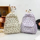 Nylon Student Backpack Bow Printed for Girls Women Schoolbag Adjustable Strap Travel Bag Cute Knapsack Rucksack