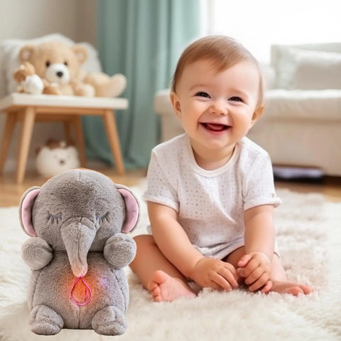 Baby Breathing Soothing Elephant Plush Doll Toy Companion Music and Light Doll Sensory Stuffed Doll Toys Comfortable Kids Gift