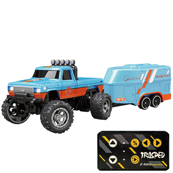 Mini RC Monster Truck 1:64 Off-Road Climbing Car Alloy Model 2.4G Remote Control Adjustable Speed Electric Trailer Children Toys