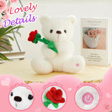 Glow White Teddy Bear with Rose Stuffed Animal Soft Light Up Plush Toy LED Night Lights Birthday Holiday Gifts for Kids Toddler