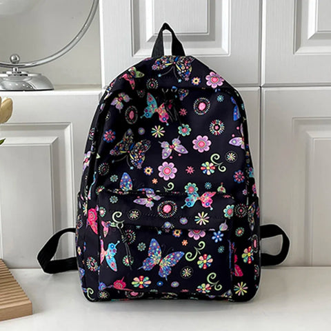 Student Schoolbag Butterflies Print Casual Book Bags Nylon Large Capacity Cute Fashion Simple Floral for Outdoor Camping