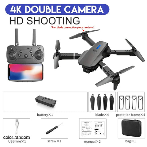 E88Pro RC Drone 4K Professinal 3 Batteries With 1080P Wide Angle Dual HD Camera Foldable RC Helicopter WIFI FPV Height Hold
