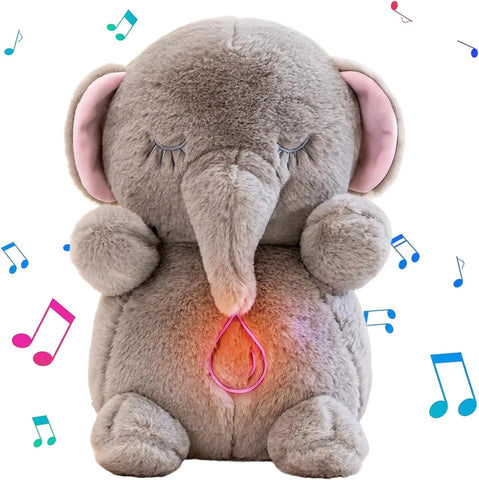 Baby Breathing Soothing Elephant Plush Doll Toy Companion Music and Light Doll Sensory Stuffed Doll Toys Comfortable Kids Gift