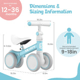 Sejoy Baby Balance Bike for Boys Girls Gift Outdoor Adjustable Toddler Balance Bike Infant Adjustable Seat Handle Toddler