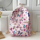 Student Schoolbag Butterflies Print Casual Book Bags Nylon Large Capacity Cute Fashion Simple Floral for Outdoor Camping