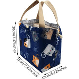 Mini Lunch Tote Pouch Reusable Small Cute Lunch Bag with Drawstring Suitable for Girls Women Cat Blue