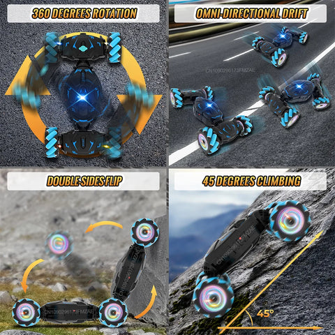 Pristar RC Cars Gesture Sensing Stunt Car Gifts for Boys Double 360° Rotate 4WD Remote Control Car Toys with Spray Lights Music