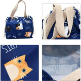 Mini Lunch Tote Pouch Reusable Small Cute Lunch Bag with Drawstring Suitable for Girls Women Cat Blue