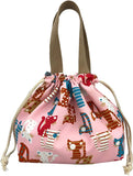 Mini Lunch Tote Pouch Reusable Small Cute Lunch Bag with Drawstring Suitable for Girls Women Cat Blue