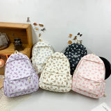 Nylon Student Backpack Bow Printed for Girls Women Schoolbag Adjustable Strap Travel Bag Cute Knapsack Rucksack