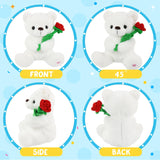 Glow White Teddy Bear with Rose Stuffed Animal Soft Light Up Plush Toy LED Night Lights Birthday Holiday Gifts for Kids Toddler