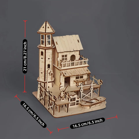 Fisherman's Hut Wooden Assembly Model Kit, Handmade DIY 3D Wooden Puzzle Fishing Village Architectural Model, Suitable for Friends and Family Holiday Gifts