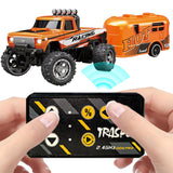 Mini RC Monster Truck 1:64 Off-Road Climbing Car Alloy Model 2.4G Remote Control Adjustable Speed Electric Trailer Children Toys