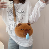 2025 New Cute Cartoon Plush Capybara Crossbody Bag Kawaii Japanese Style Girls Fashion Doll Shoulder Bag Mini Bag for Children