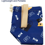 Mini Lunch Tote Pouch Reusable Small Cute Lunch Bag with Drawstring Suitable for Girls Women Cat Blue