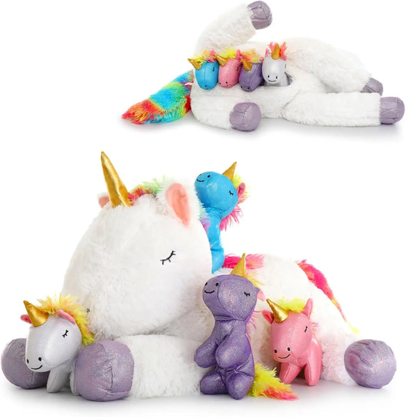 22'' Unicorn Stuffed Animal for Girls, Mommy Stuffed Unicorn with 4 Baby Unicorns, Cute Plush Unicorn Plush Toy for Kids