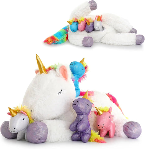 22'' Unicorn Stuffed Animal for Girls, Mommy Stuffed Unicorn with 4 Baby Unicorns, Cute Plush Unicorn Plush Toy for Kids