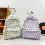 Nylon Student Backpack Bow Printed for Girls Women Schoolbag Adjustable Strap Travel Bag Cute Knapsack Rucksack