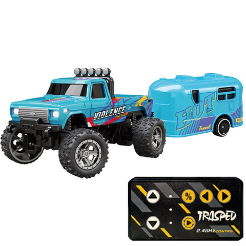 Mini RC Monster Truck 1:64 Off-Road Climbing Car Alloy Model 2.4G Remote Control Adjustable Speed Electric Trailer Children Toys