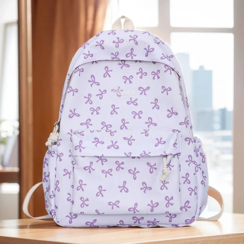 Nylon Student Backpack Bow Printed for Girls Women Schoolbag Adjustable Strap Travel Bag Cute Knapsack Rucksack