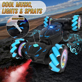 Pristar RC Cars Gesture Sensing Stunt Car Gifts for Boys Double 360° Rotate 4WD Remote Control Car Toys with Spray Lights Music