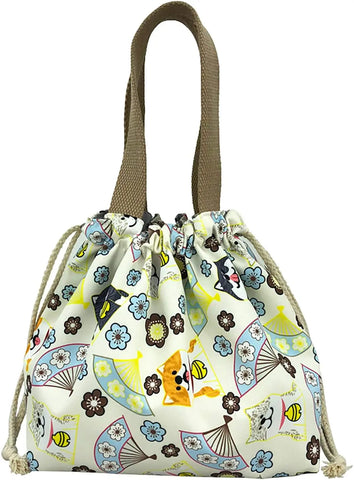 Mini Lunch Tote Pouch Reusable Small Cute Lunch Bag with Drawstring Suitable for Girls Women Cat Blue