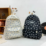Nylon Student Backpack Bow Printed for Girls Women Schoolbag Adjustable Strap Travel Bag Cute Knapsack Rucksack