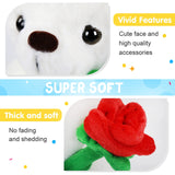 Glow White Teddy Bear with Rose Stuffed Animal Soft Light Up Plush Toy LED Night Lights Birthday Holiday Gifts for Kids Toddler
